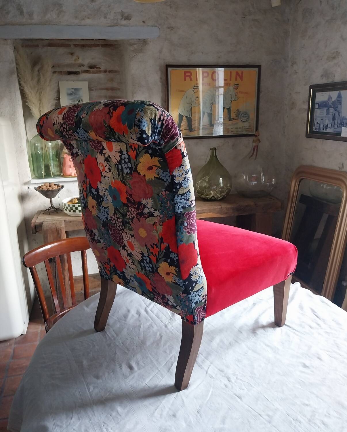 Velvet upholstered armchair