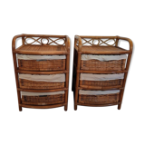 Pair of two vintage rattan and wicker bedside tables - from the 60s/70s