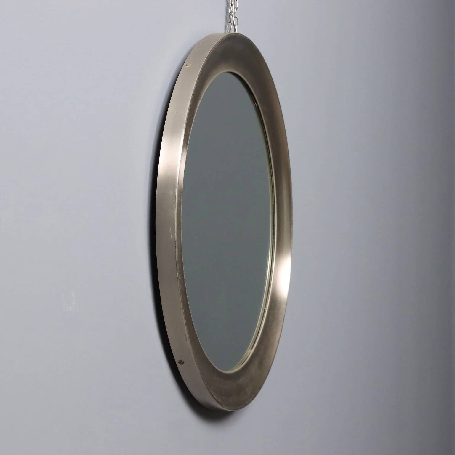 Vintage round mirror, iron and glass frame, Italy, 1960s