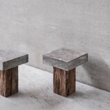 Pair of Wooden and Stone Pedestals or Side Tables (No.2)