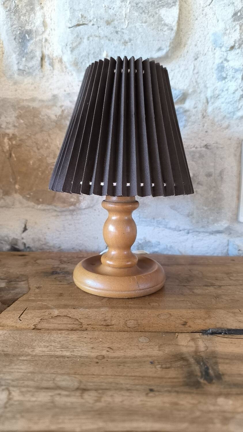 Turned wood table lamp