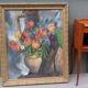 Large old oil painting, Still Life with Tulips, Gilded frame