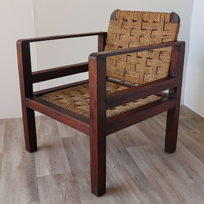 Vintage wooden armchair and braided rope circa 1950