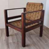 Vintage wooden armchair and braided rope circa 1950