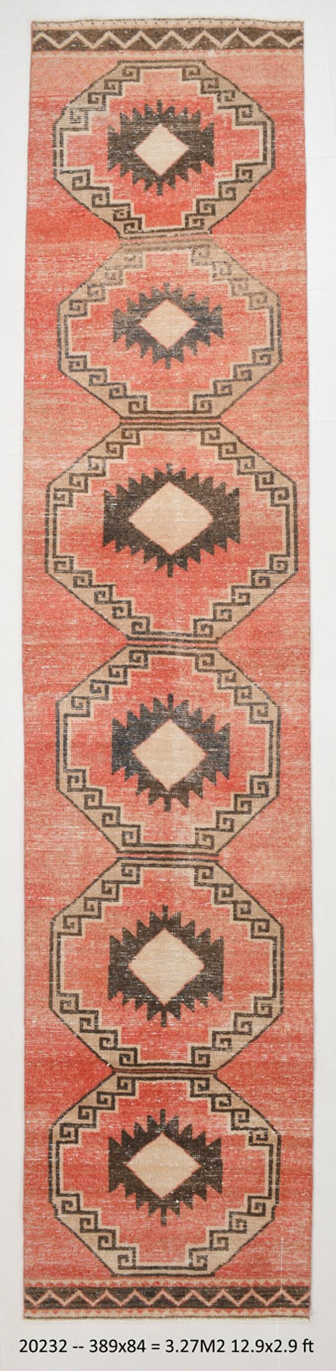 Vintage Pale Red Oriental Persian Runner Rug, 84x389Cm