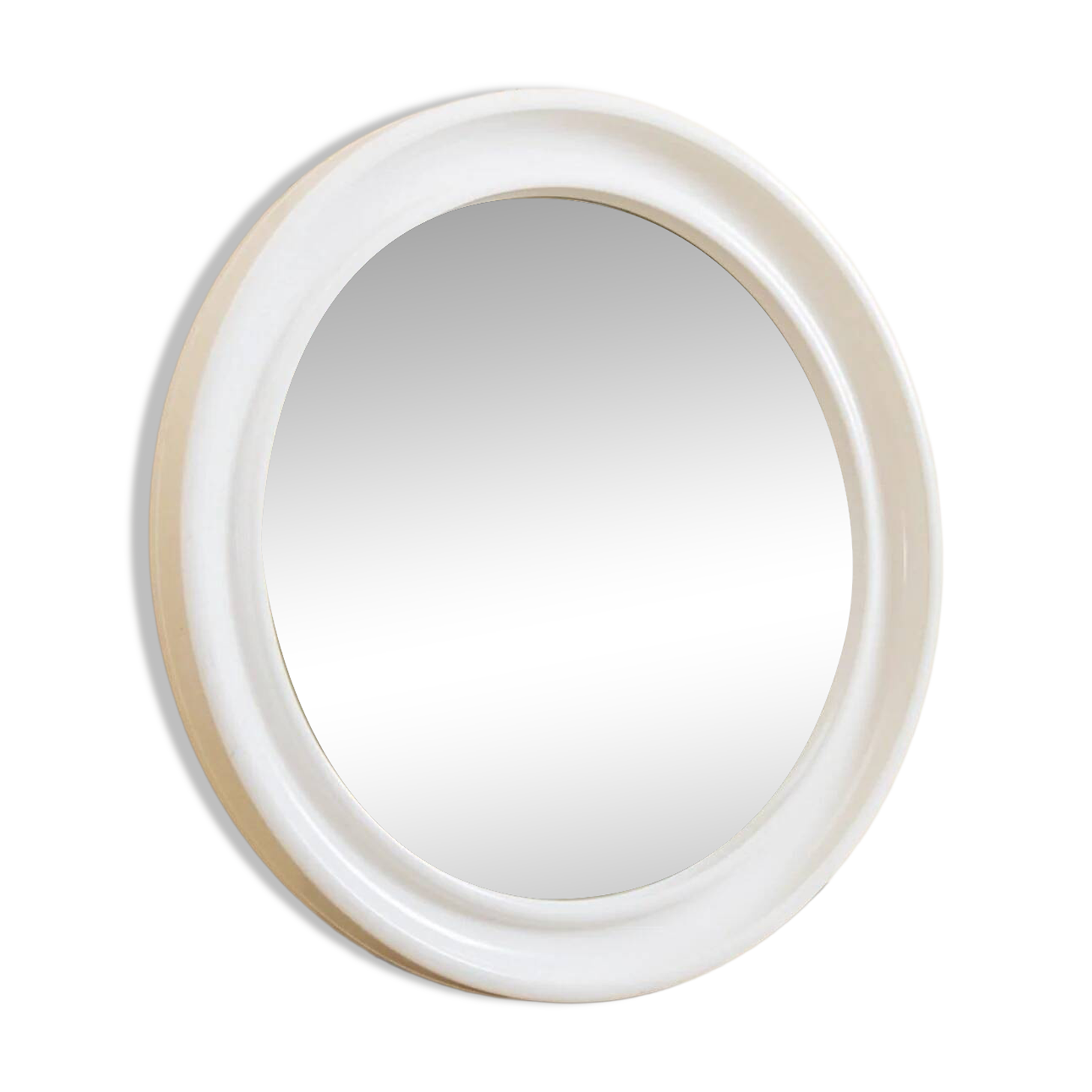 Round wall mirror Carrara & Matta - Vintage white mirror - Made in Italy - 1970s