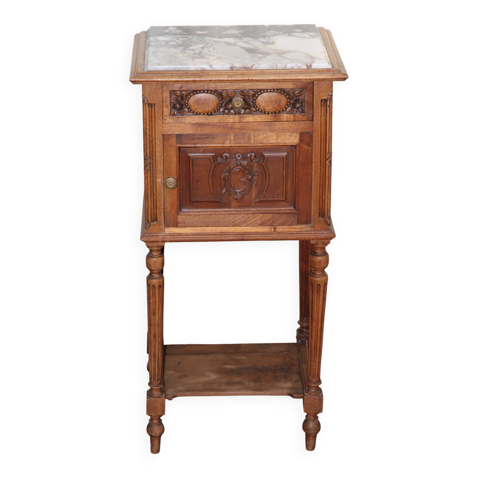 Wooden and marble bedside table