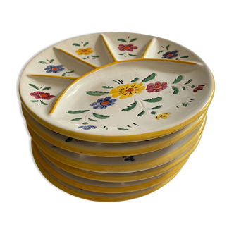 Handmade yellow flowered compartmentalized plates