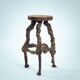 4 Tripod Bar Stools in Vine Wood and Oak, Handmade, France, 1950s