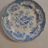 Ancienne assiette oiseaux fleurs bleues