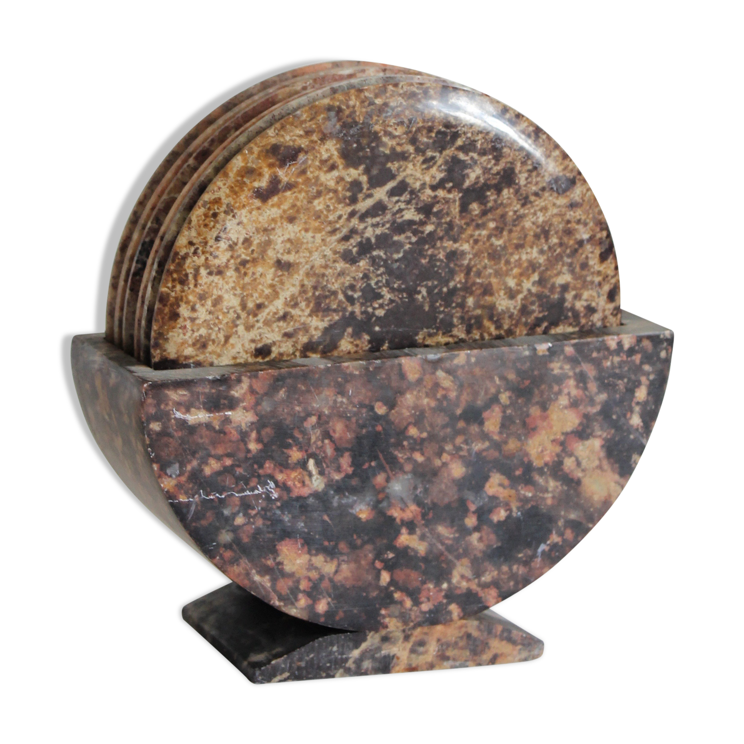 Set of 6 vintage stone/marble coasters and case