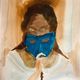 Signed painting of a female portrait at the Carnival of Venice "the blue mask"