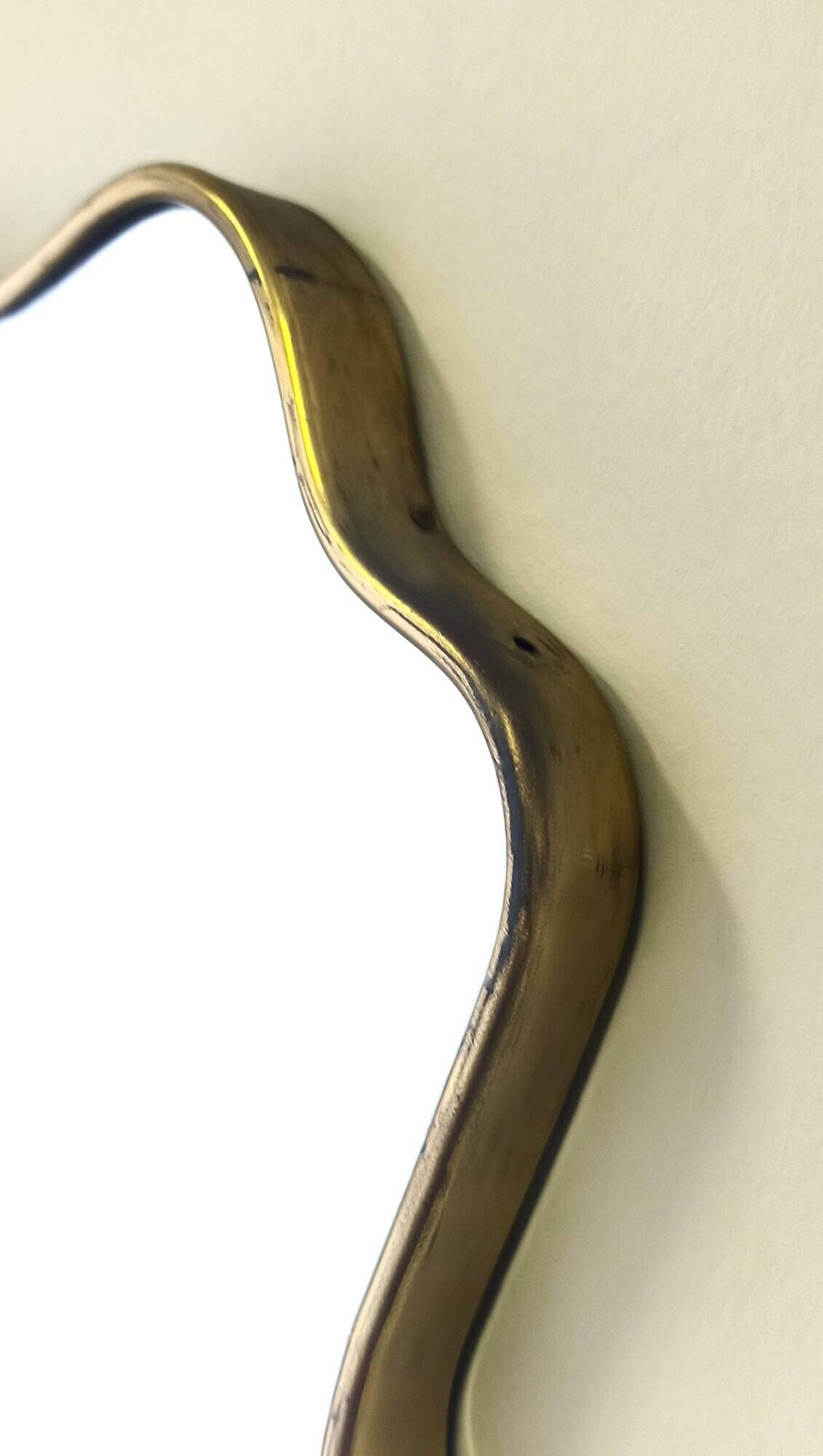 Vintage Shield Shaped Wall Mirror with Brass Frame and Beveled Glass, Italy