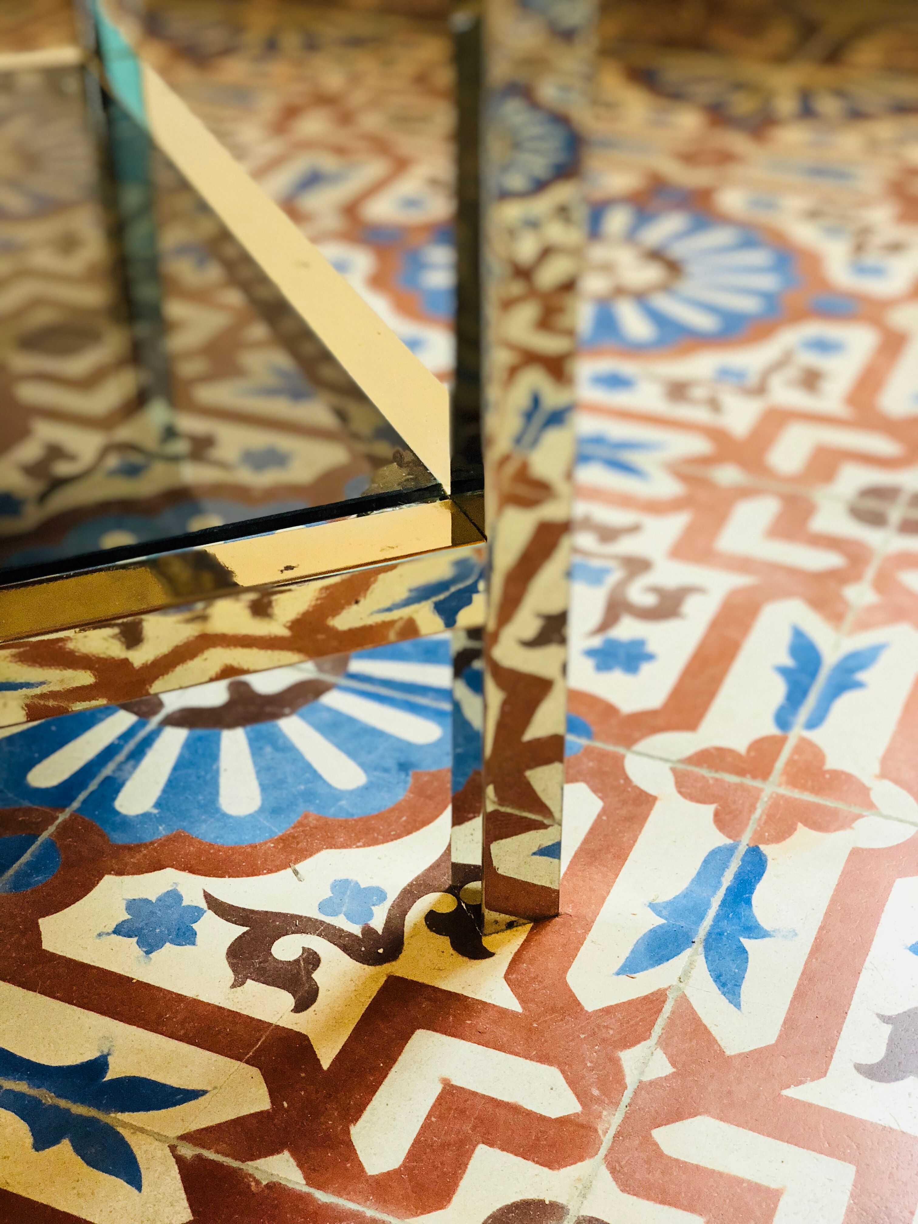 Table low brass and smoked glass 1950