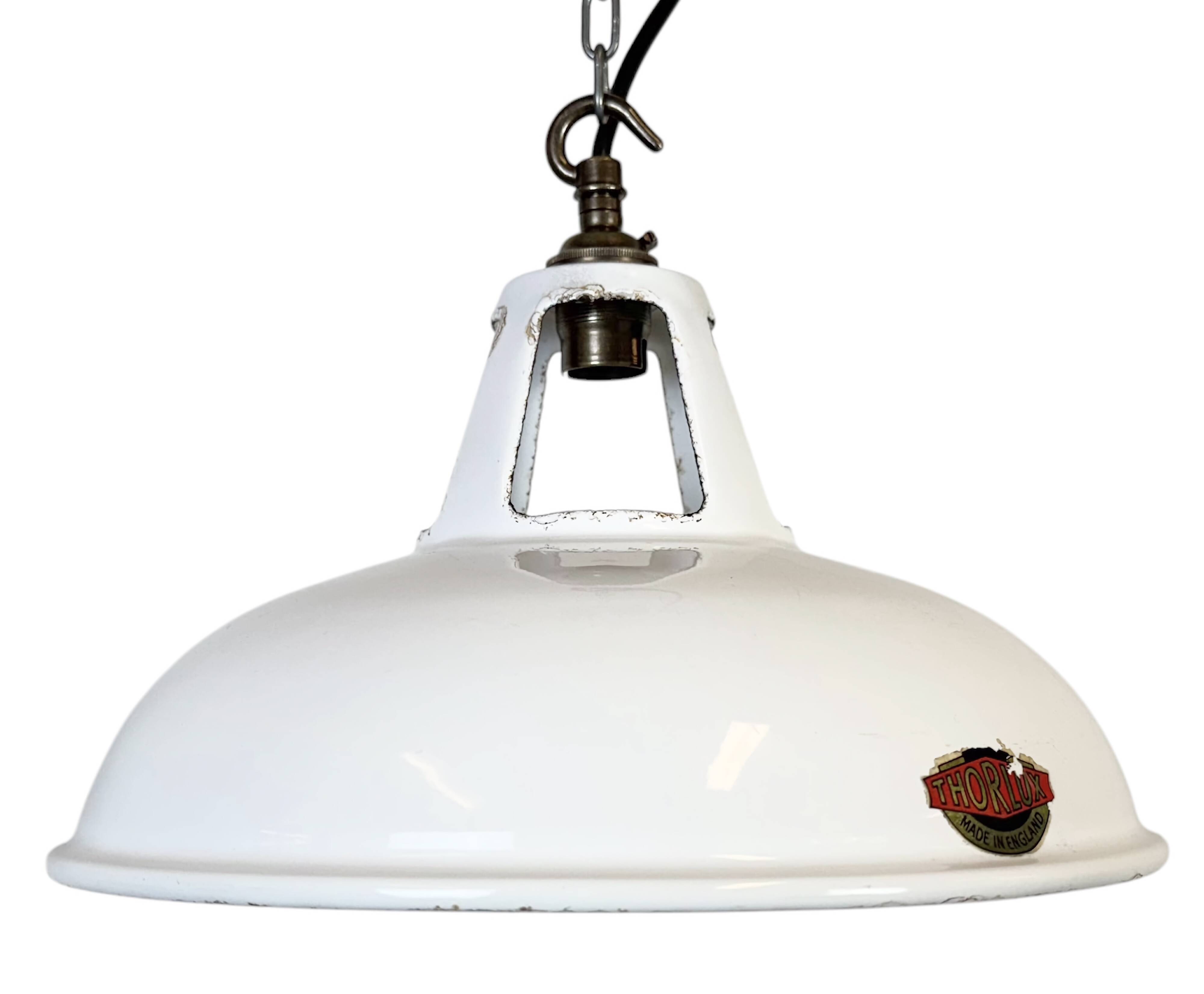 Industrial White Enamel Factory Pendant Lamp from Thorlux, 1960s