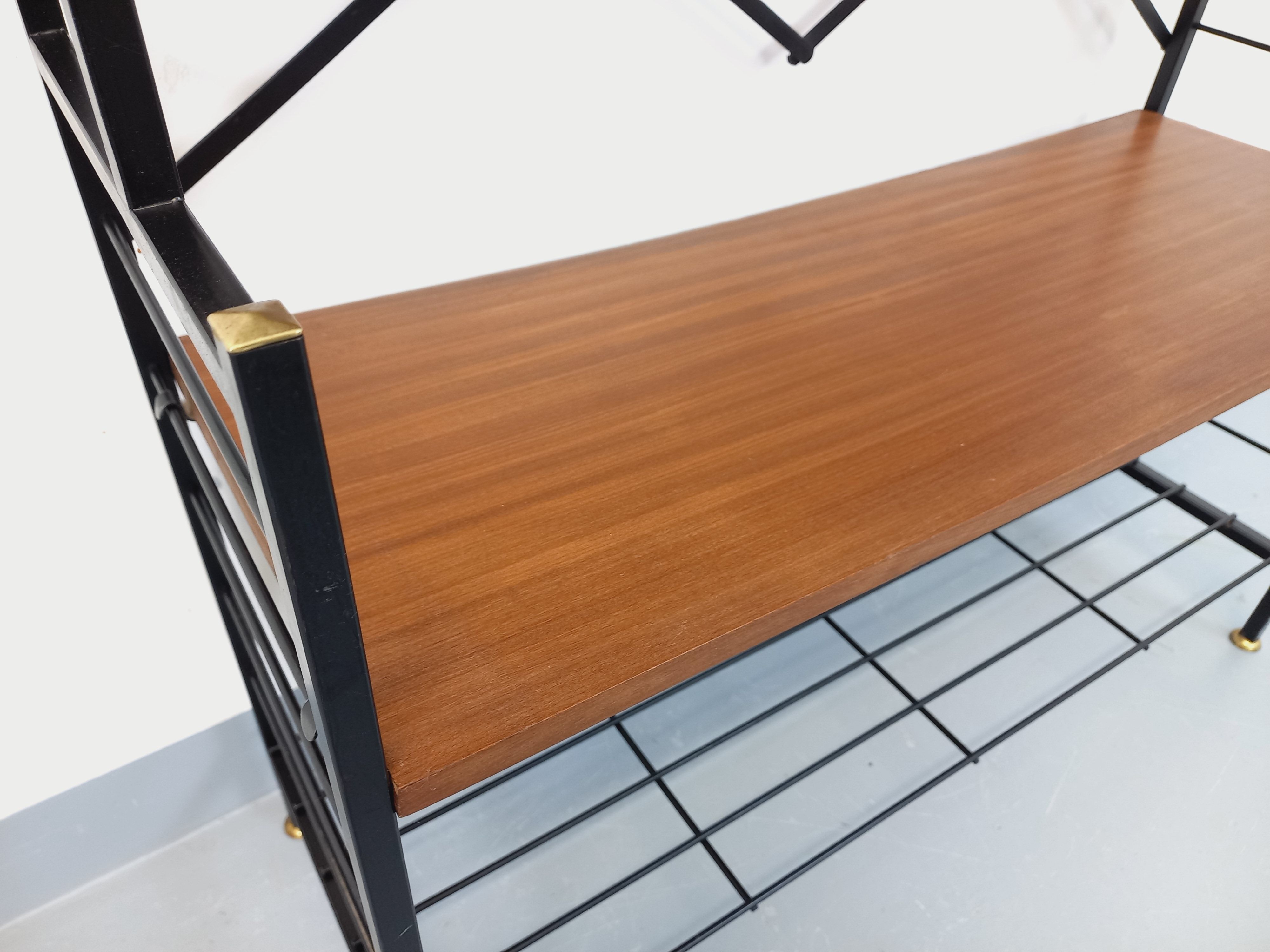 Vintage Italian bookshelf in teak and metal from the 1960s.