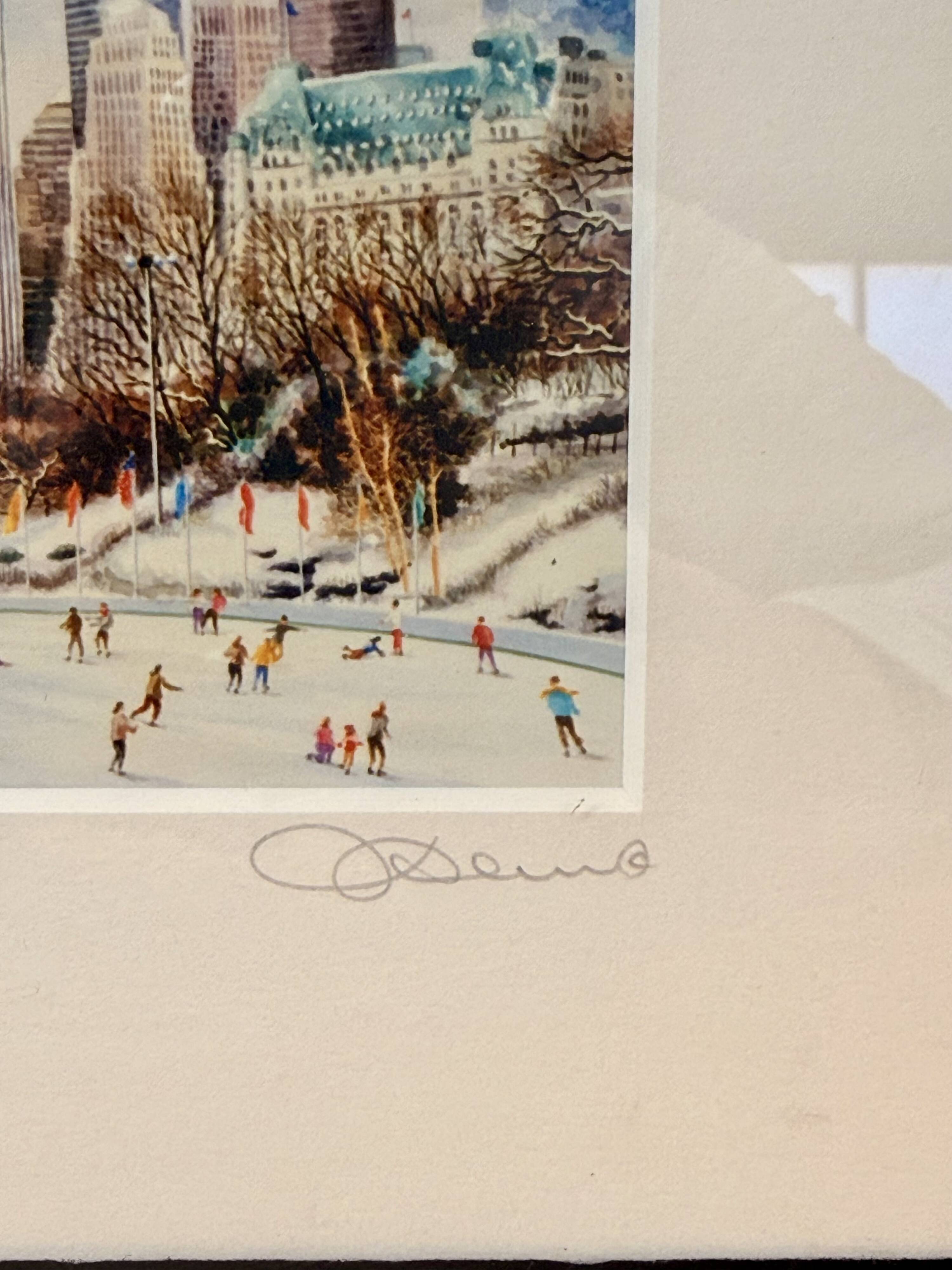 Print by Michael J. Leu – winter urban scene – framed