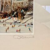 Print by Michael J. Leu – winter urban scene – framed