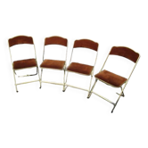 Set of 4 70s folding chairs in velvet and gold metal