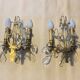 19th century Lyres wall lights in bronze, brass and glass pendants