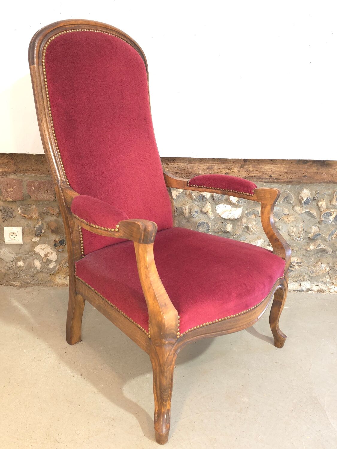 Voltaire red velvet armchair