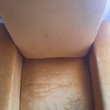 Fauteuil vintage velour jaune moutarde