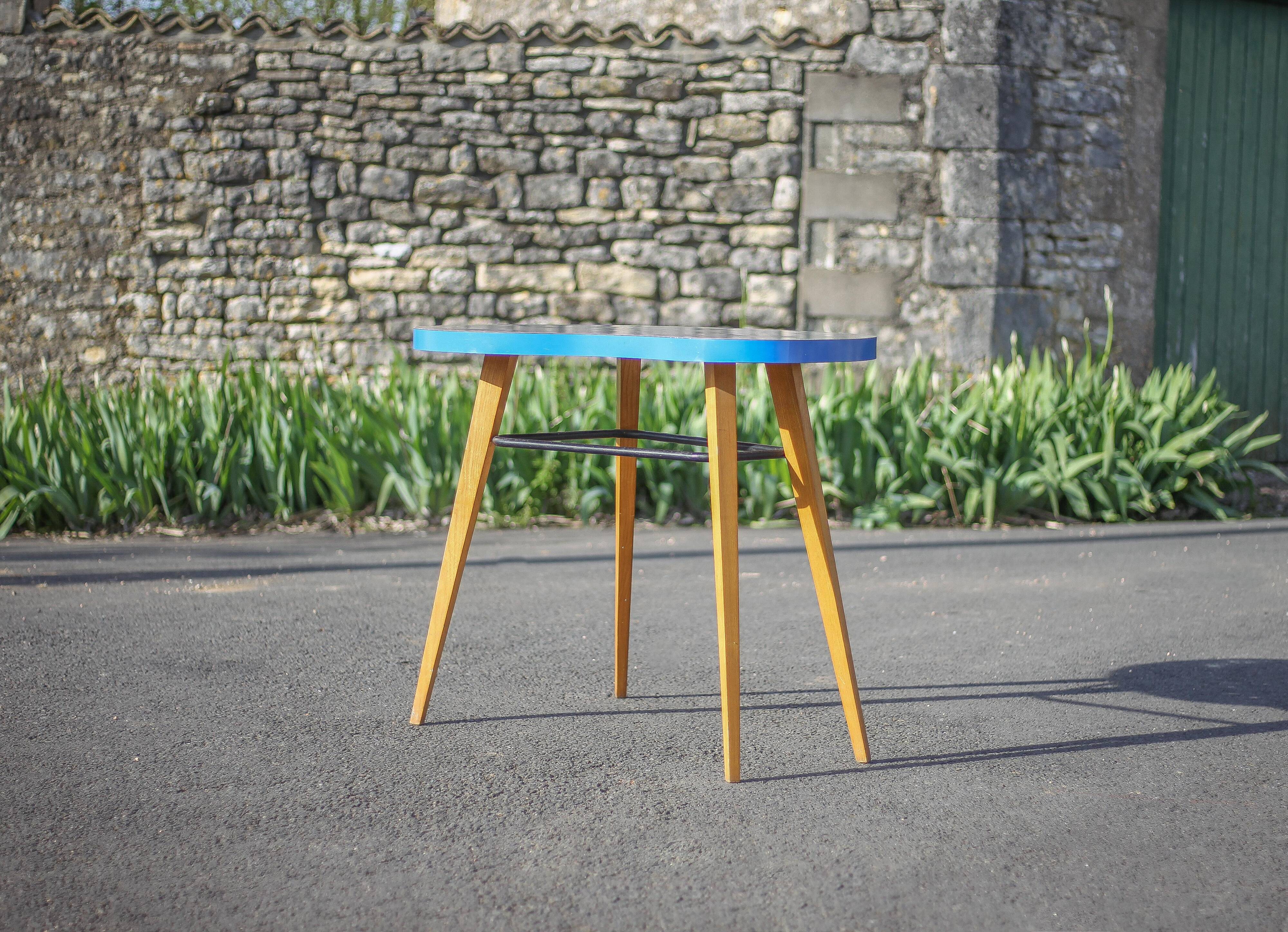 Formica bean table and compass feet, office table, side table, vintage table, 60's