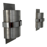 Pair of vintage wall lights, brushed metal and chrome, France 1970