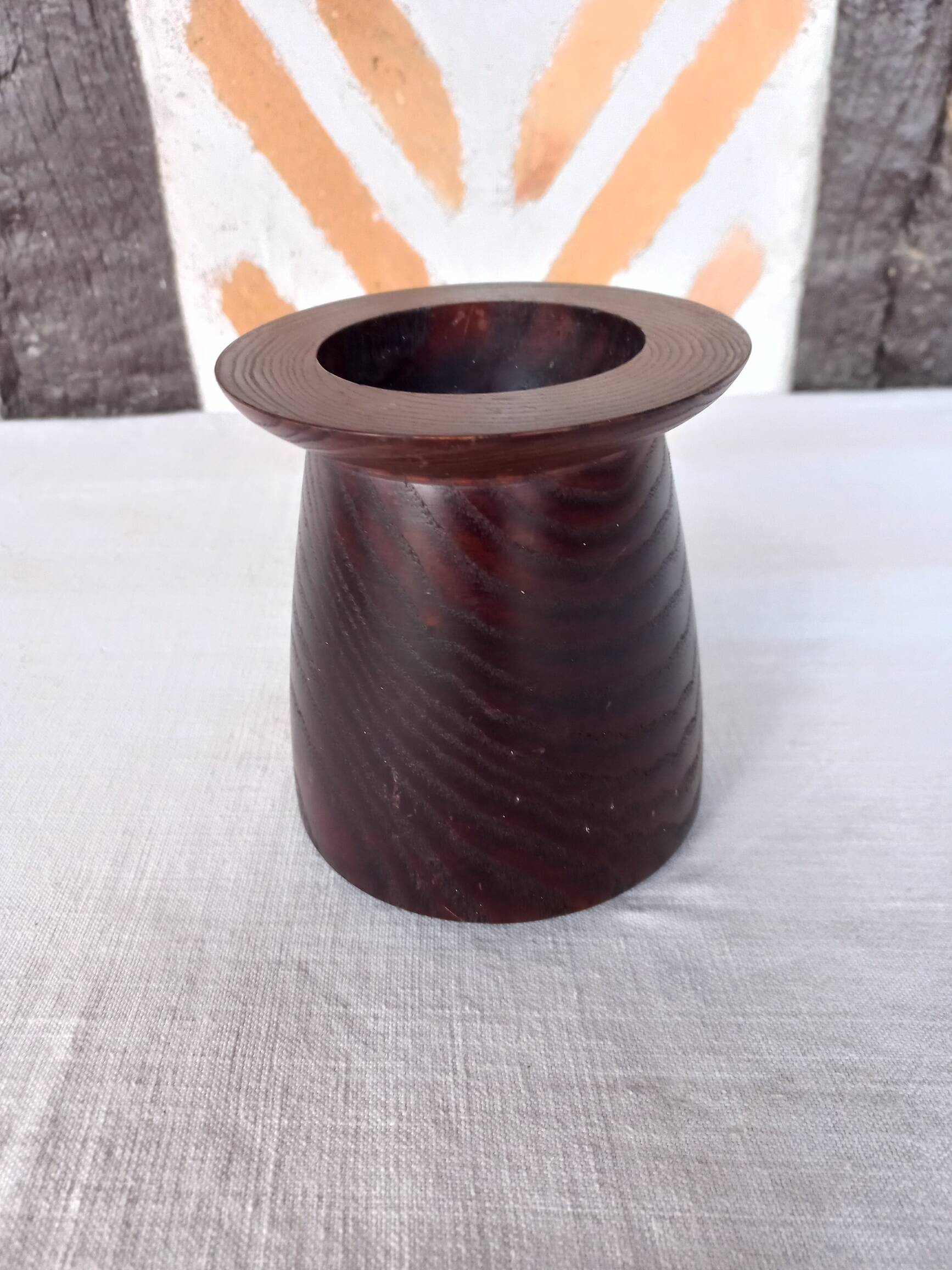 Solid wenge wood cylinder candle holder