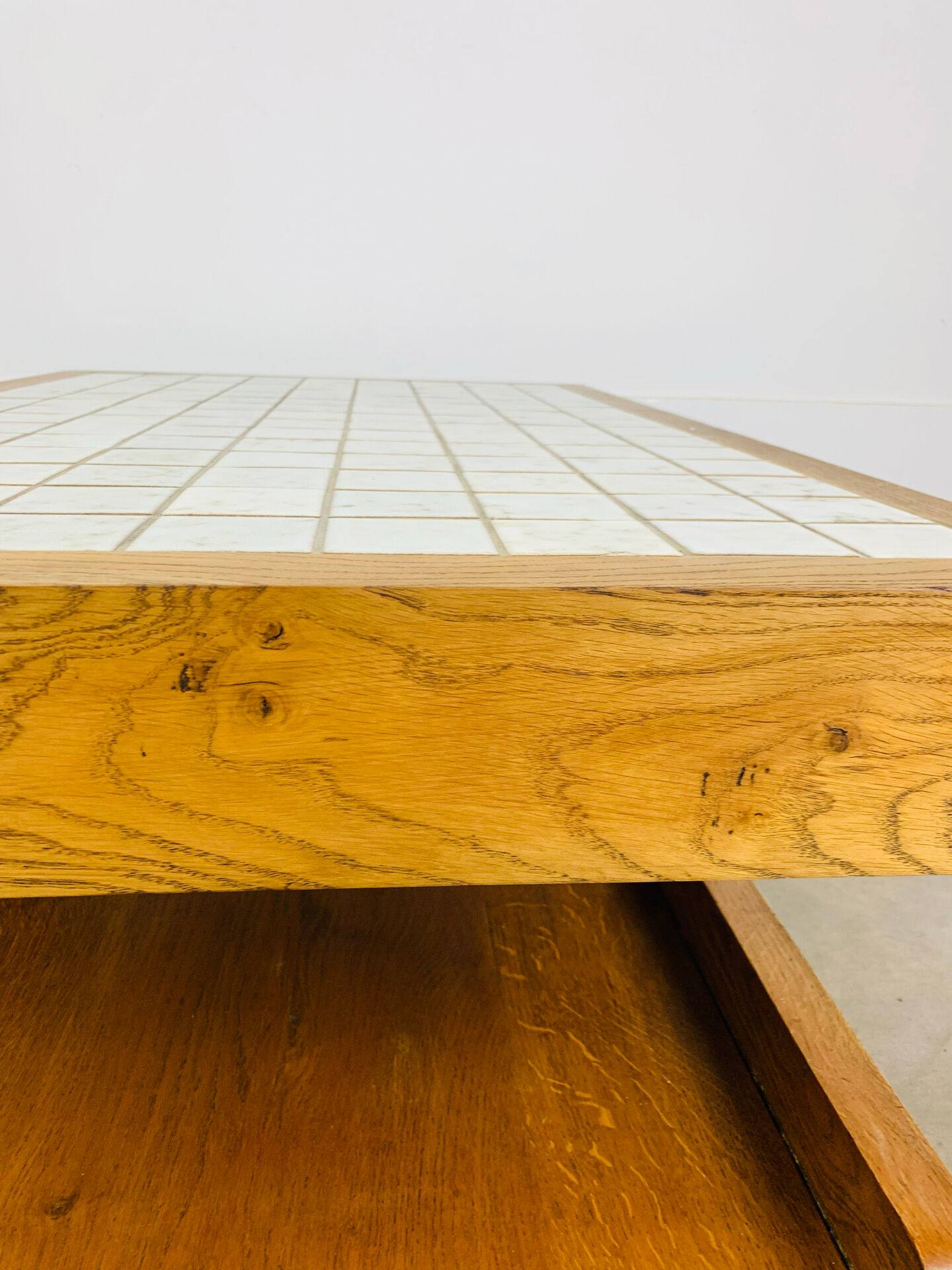 Brutalist coffee table made of solid wood from the 1970s.