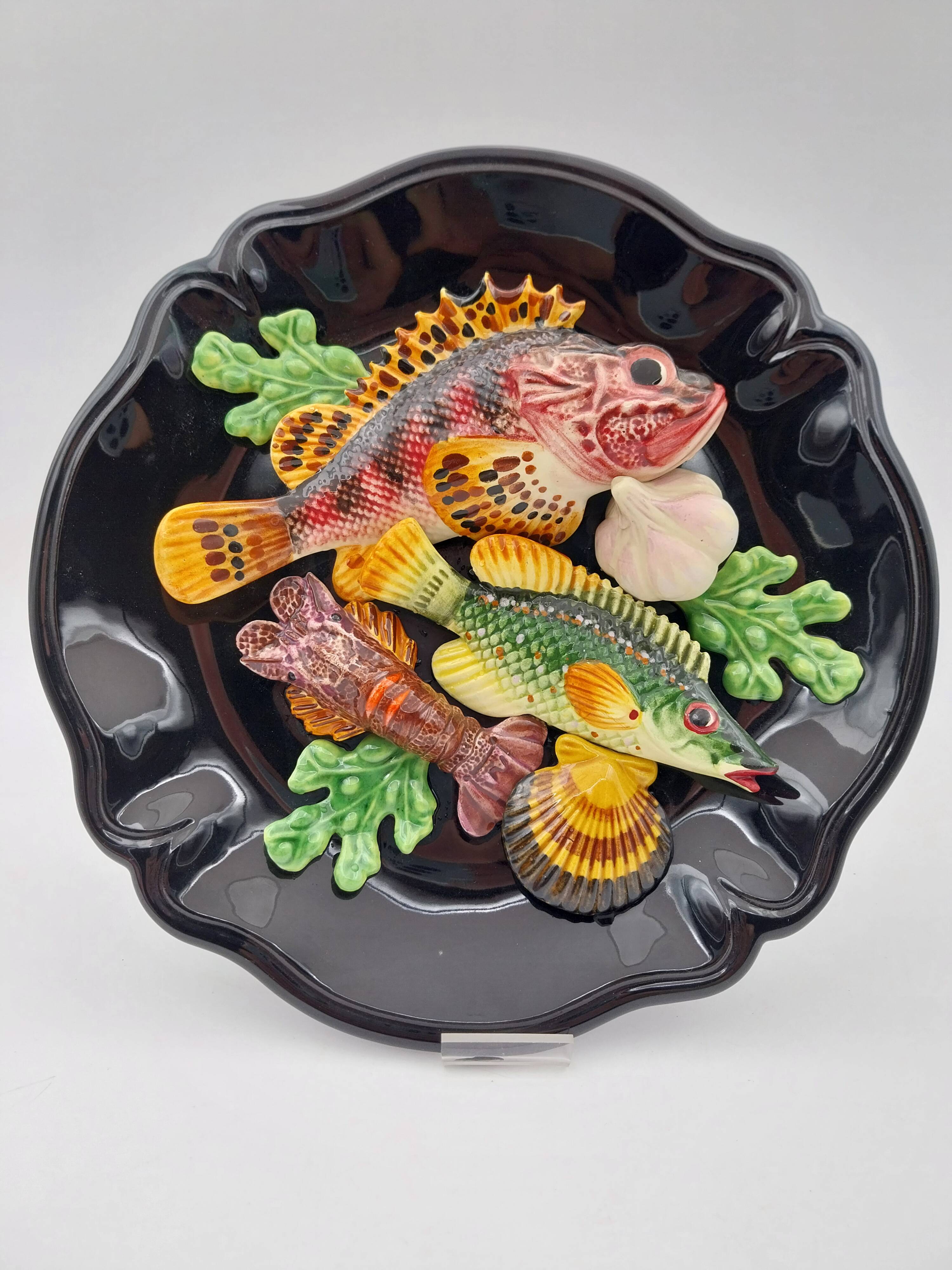 Ceramic dish barbotine vallauris trompe l'oeil kitsch Fish 3