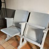 Vintage cinema bench patinated in grey