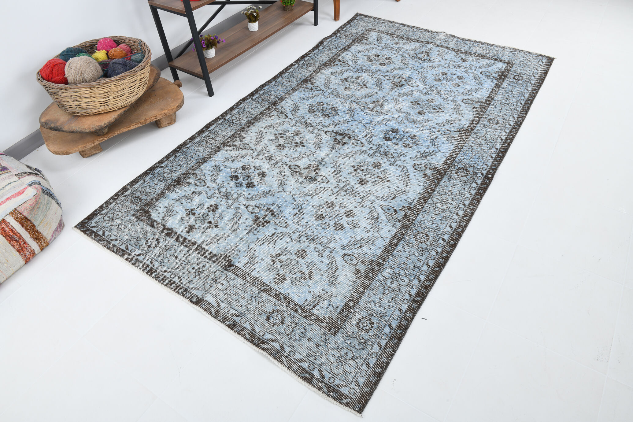 5x8 faded blue handmade turkish rug 260x150cm