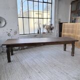 XL farmhouse table in solid oak, brutalist style, 20th century.