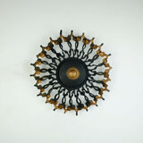 1960s SCONCE mid century sunburst brutalist black iron and copper colored