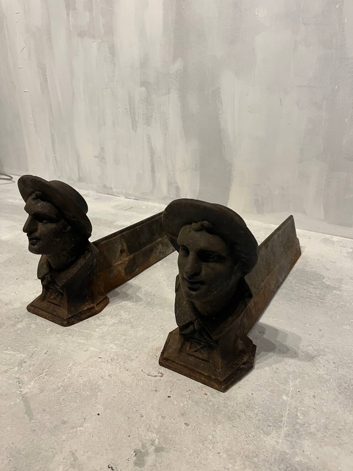 Pair of Heavy Antique Chenets (Fireplace Andirons) – Cast Metal, 10–15