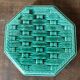 Vintage Digoin France emerald green majolica trivet and coaster set