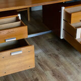 Vintage teak and stainless steel desk with two pedestals