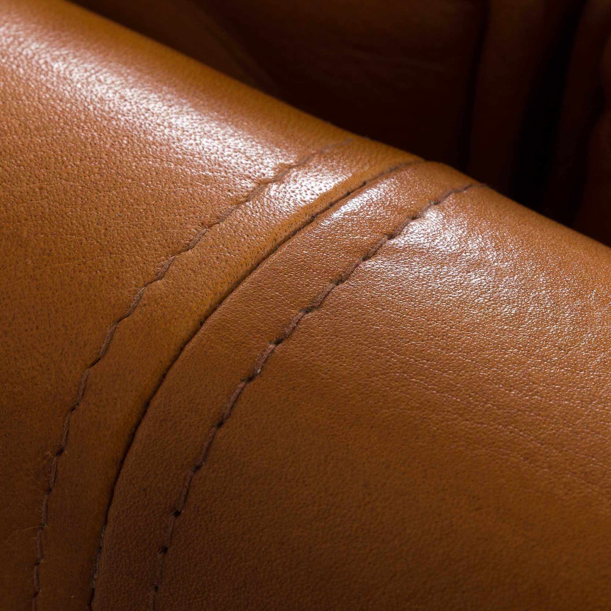 Vintage light cognac aniline leather 3 seater sofa by Mogens Hansen  Denmark, 1970s