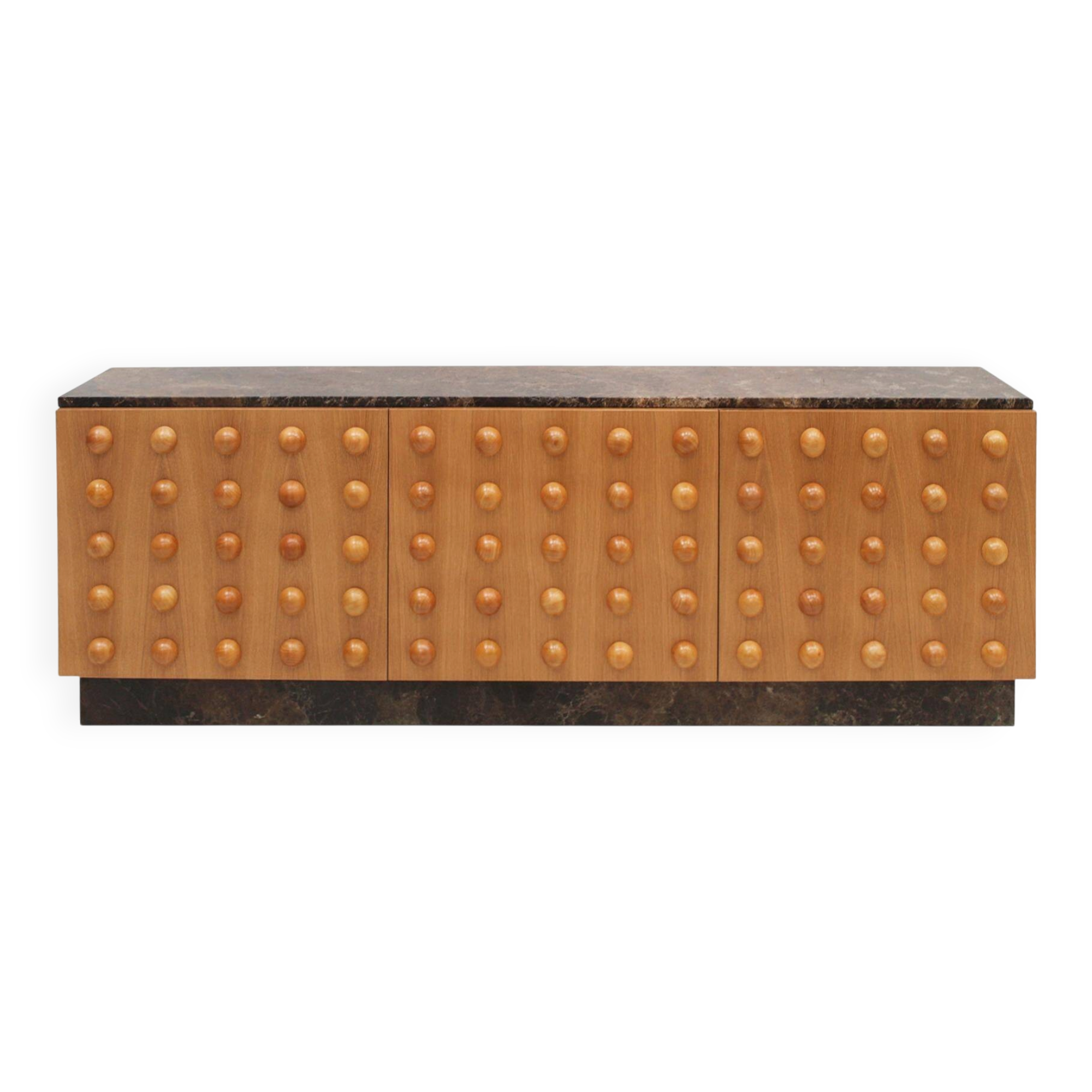 Handmade Carved Oak Sideboard With Emperor Marble Top, Italy