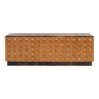 Handmade Carved Oak Sideboard With Emperor Marble Top, Italy