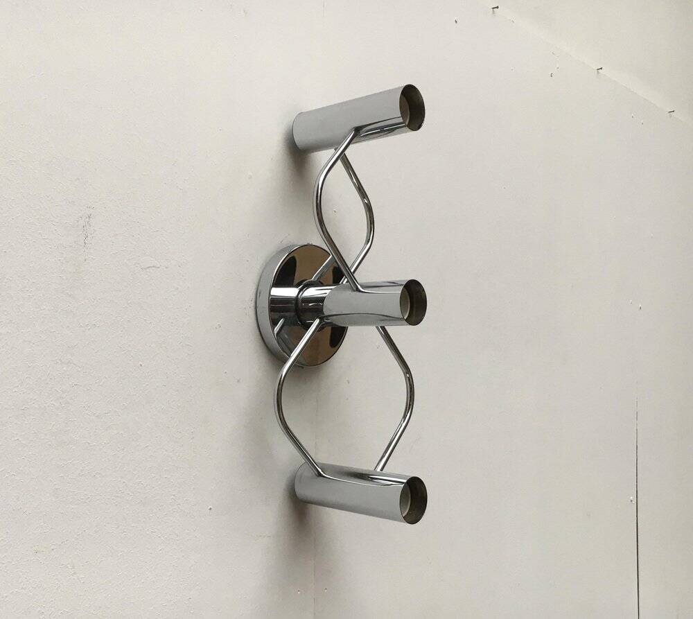 Chrome ceiling or wall lamp Space Age by Gaetano Sciolari for Leola, Germany, 1970s, set of 2