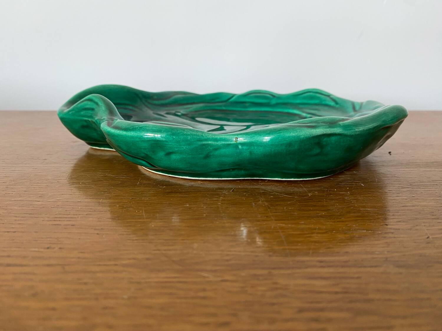 Antique Condiment Dish VALLAURIS Green Ceramic Vintage Tableware