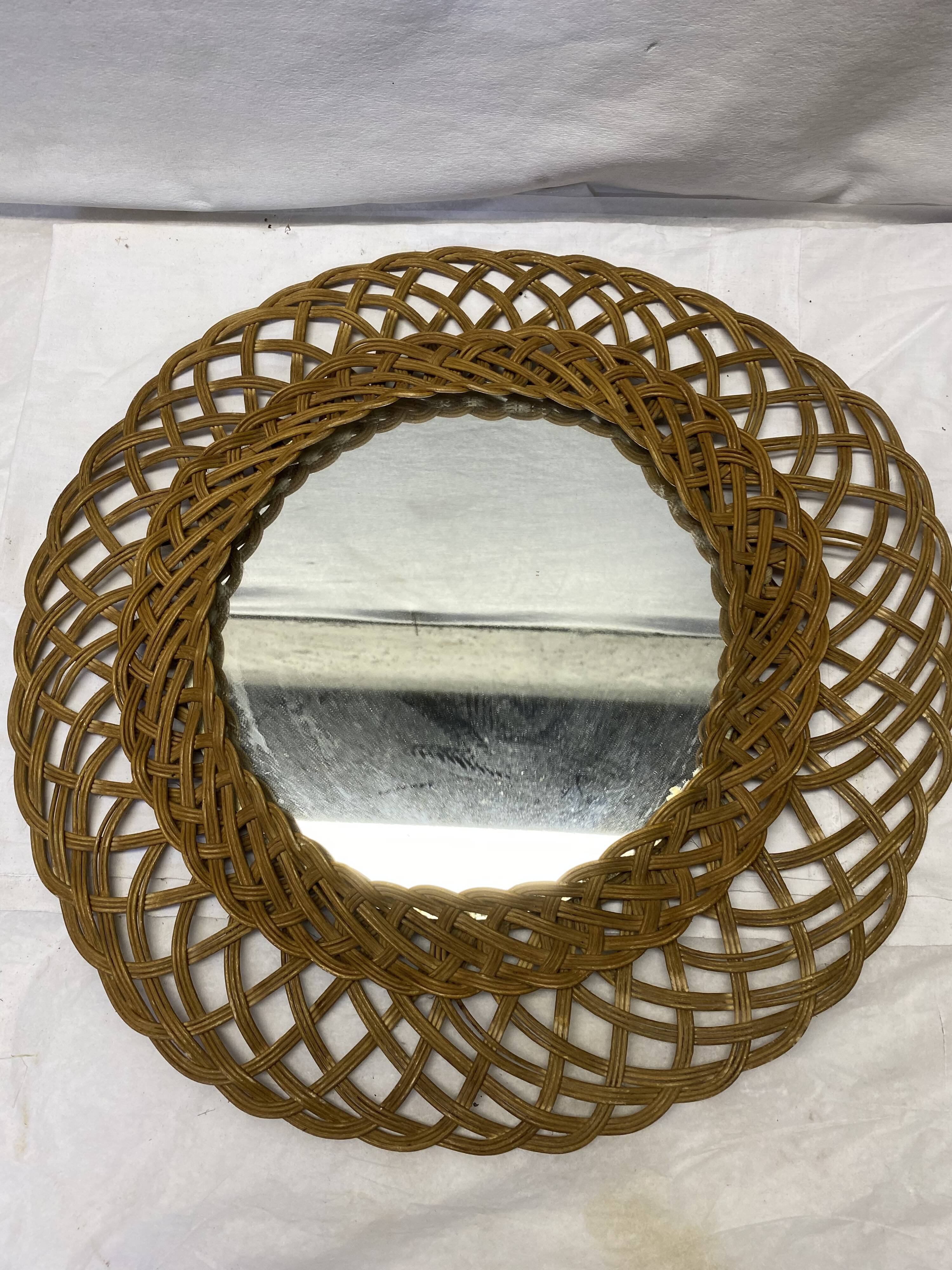 Artisanal vintage wicker mirror