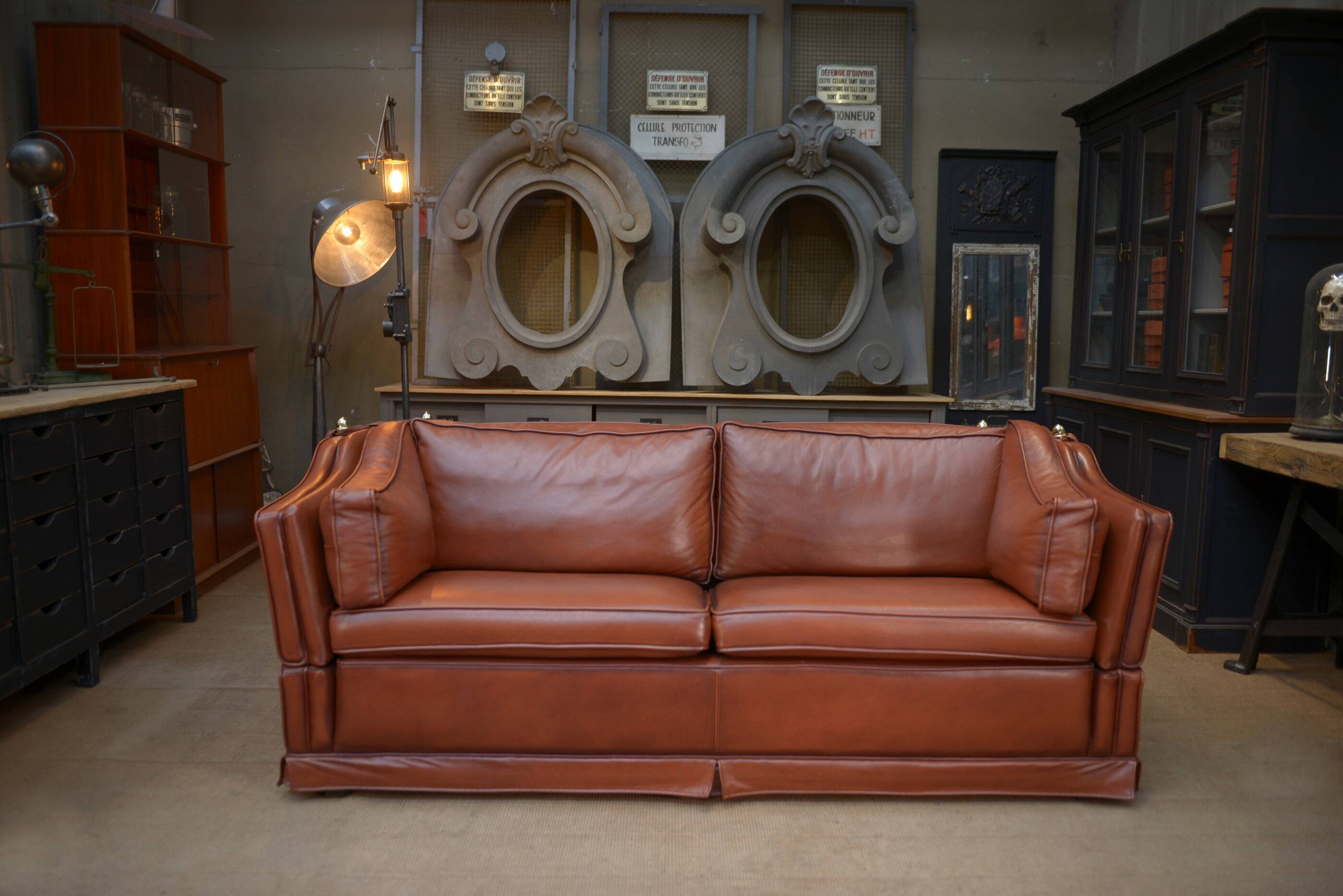 Maison Jansen leather sofa, France, 1970s