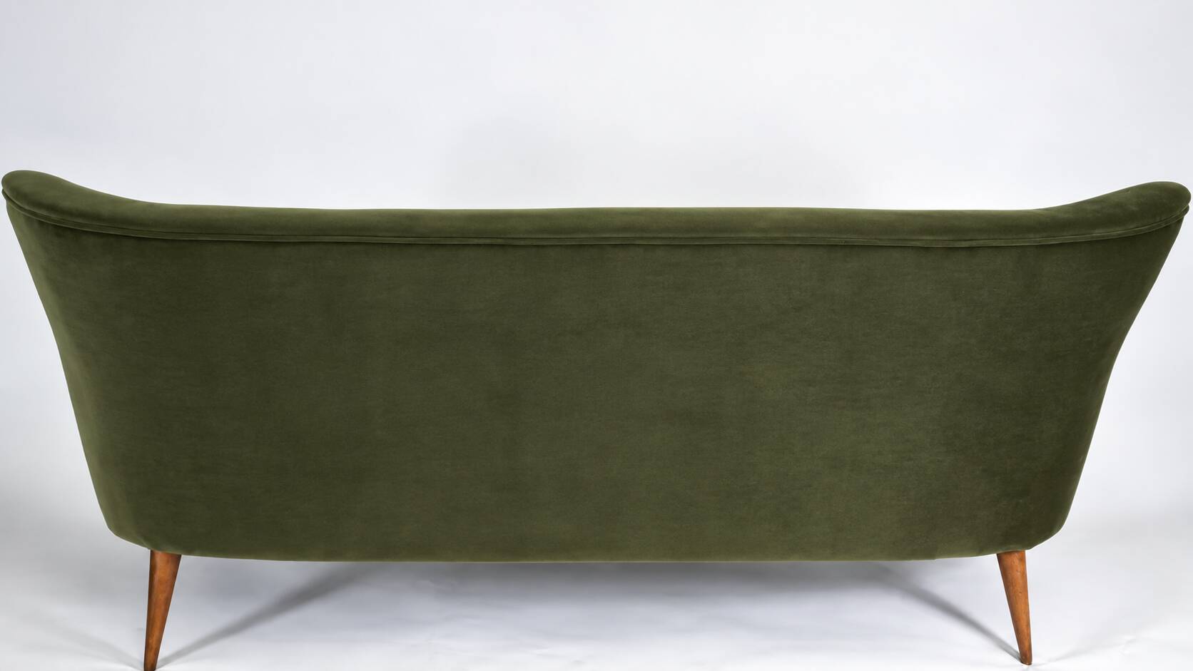 Vintage 1960s olive green velvet canapé – faithful replica, entirely