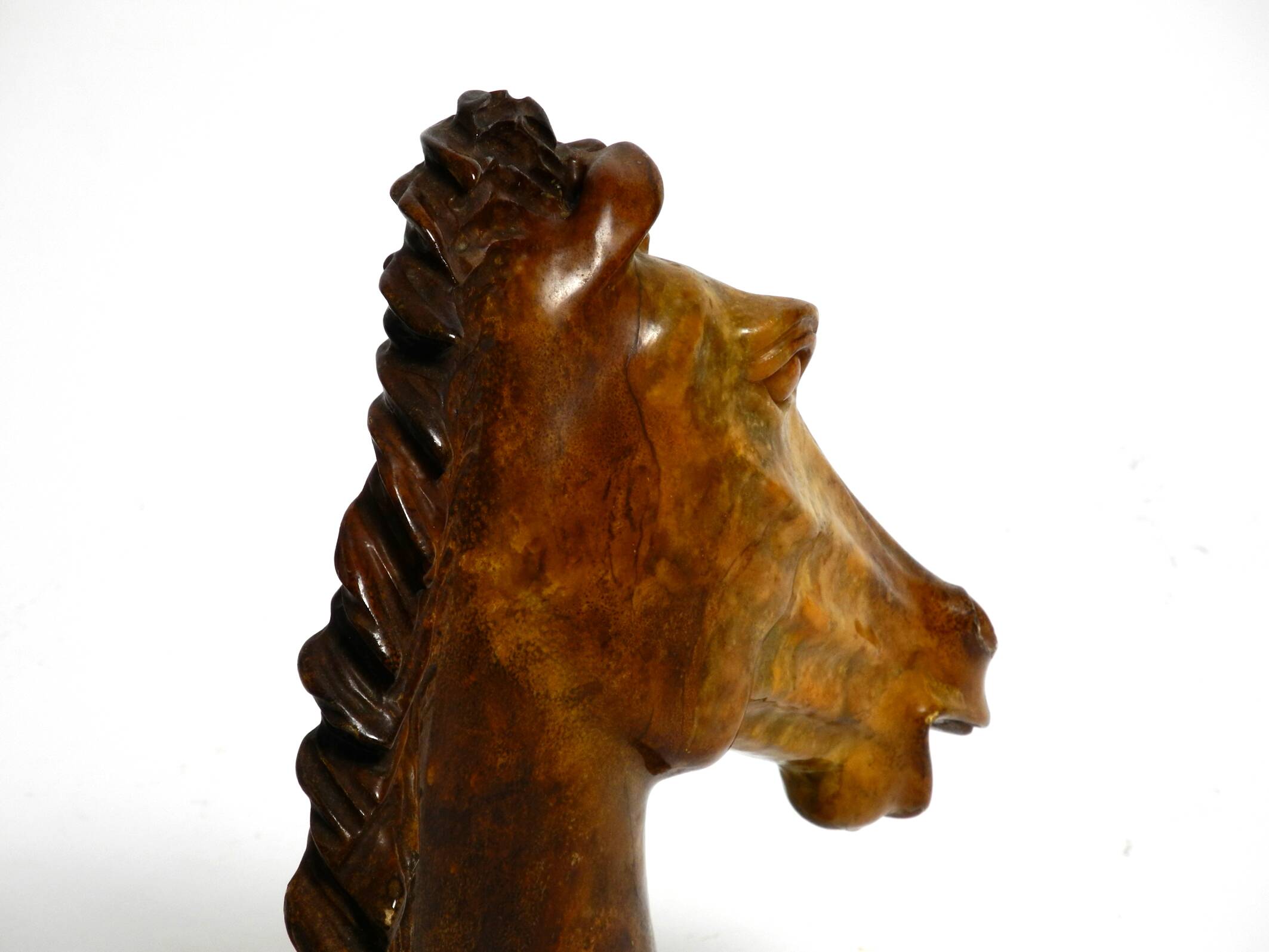 Decorative heavy lifelike 1960's horse head sculpture in brown soapstone