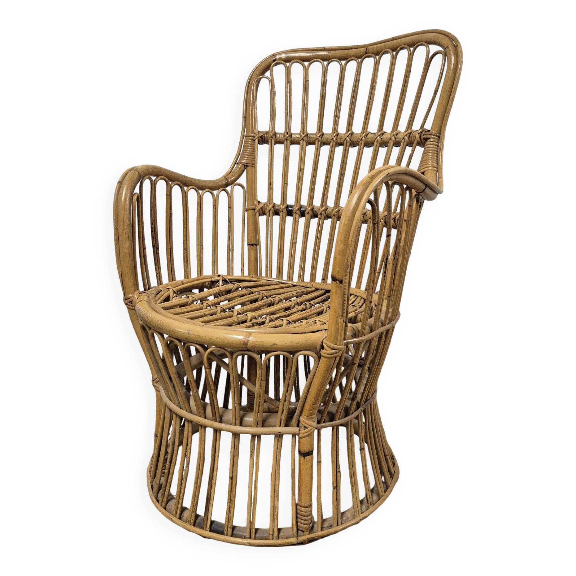Fauteuil en Rotin Bambou vintage 1950s design -H85cm