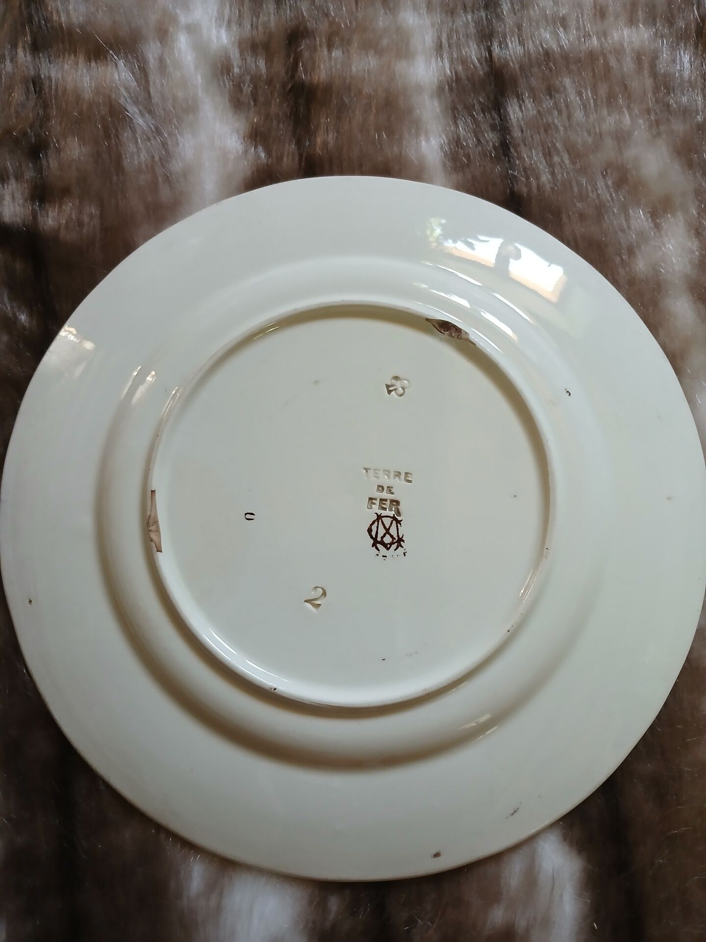 13 mismatched flat plates in ironstone