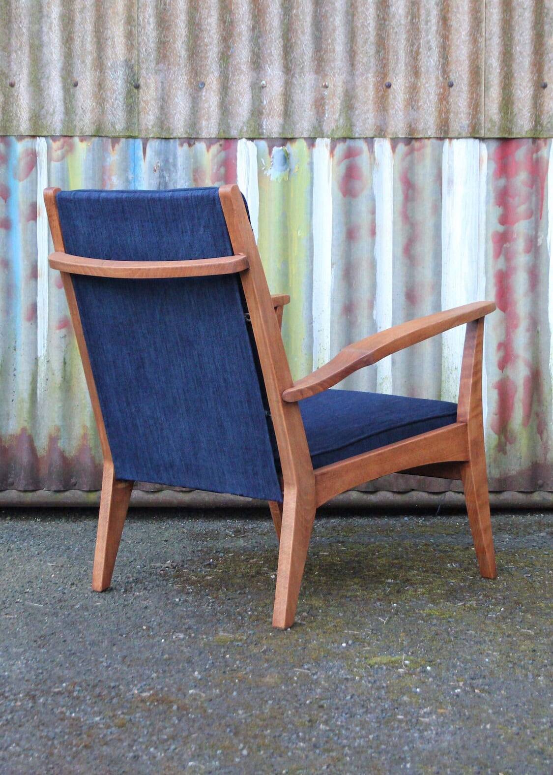Blue armchair with Scandinavian lines, 50s/60s